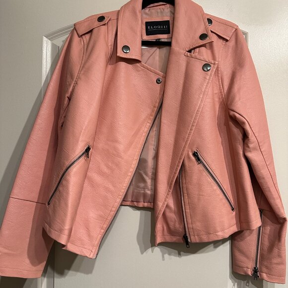ELOQUII Hot Pink Faux Leather Moto Biker Jacket Plus Size 14/16 Fuchsia RARE - Picture 3 of 4